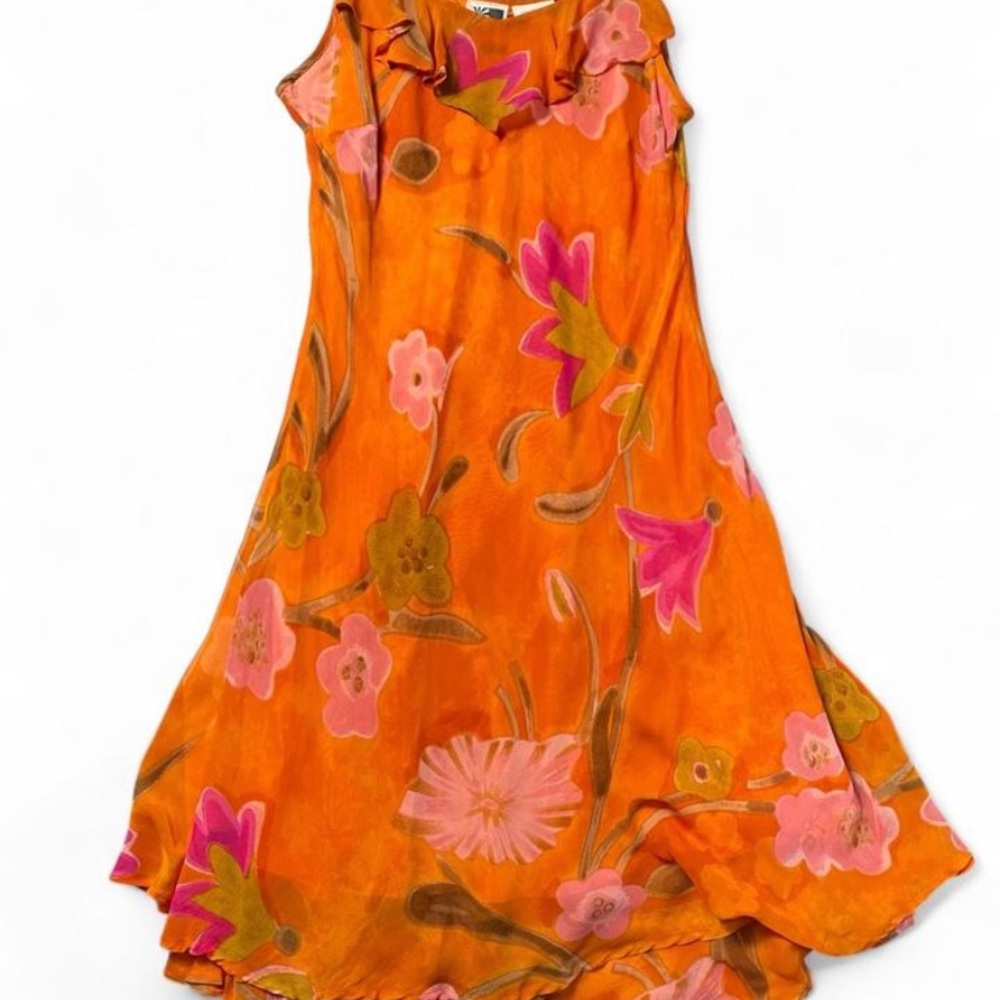 Vibrant Floral Orange Midi Dress